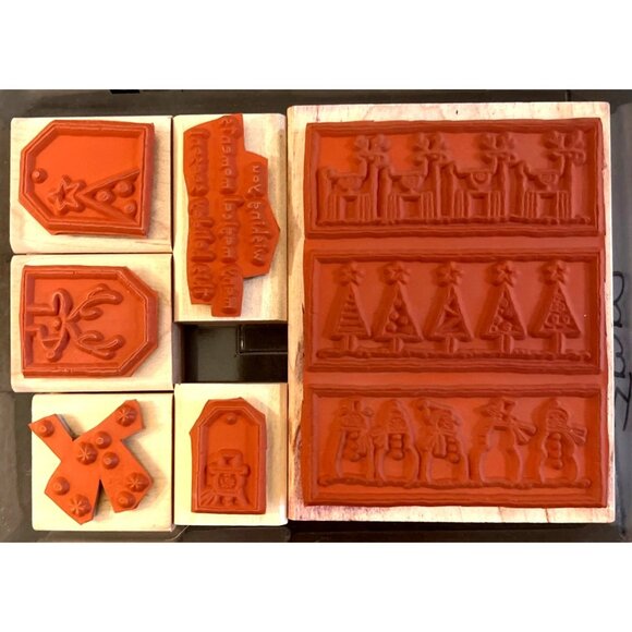 Stampin Up! 2006 Festive Favorites Wood-Mounted Rubber Stamp Set Of 6 Holiday - Picture 3 of 4